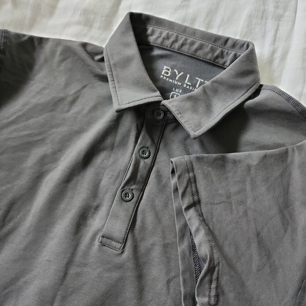 BYLT Premium Basics Lux Polo Shirt Mens Size S Gray Stretch Performance S/S